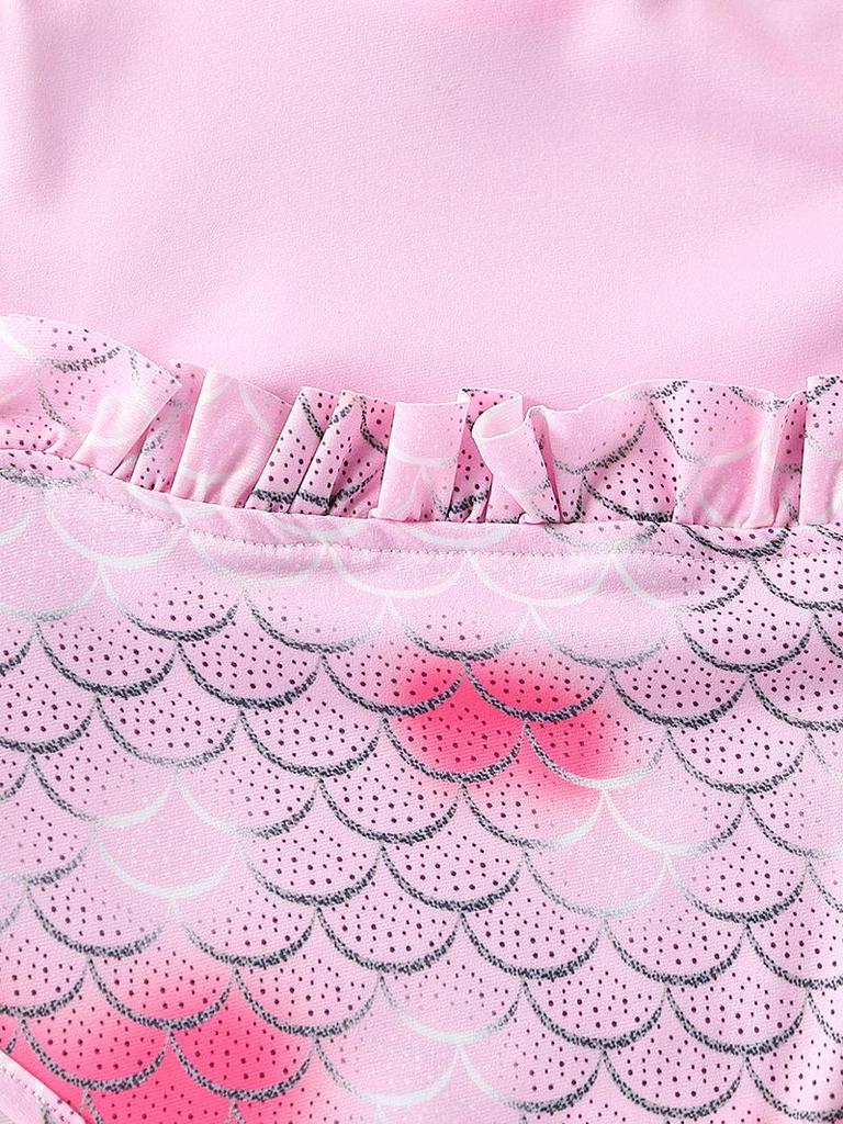 2025 Girls' Ruffle Fish Scale Mermaid Swimsuit - Cute Little Princess Style Swimwear