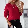 Women's Fall Long Sleeve Crew Neck Sweaters Solid Color Cable Knit Chunky Casual Oversized Pullover Sweater Tops Woven Crewneck Pullover for Women