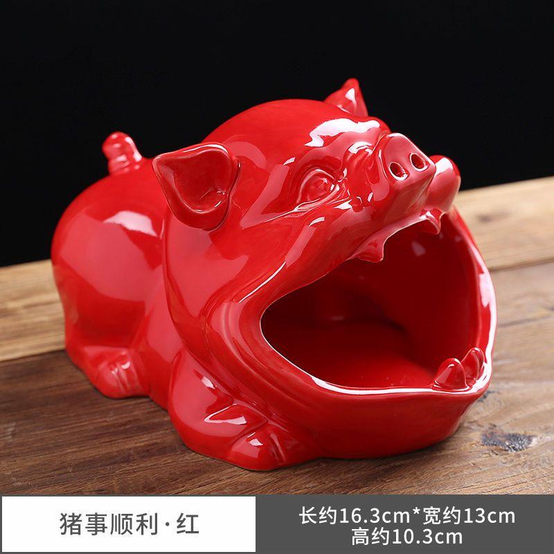 New Household Cute Cartoon Fu Pig Dog Ashtray Creative Ceramic Ashtray Personalized Trend Windproof Fly Ash