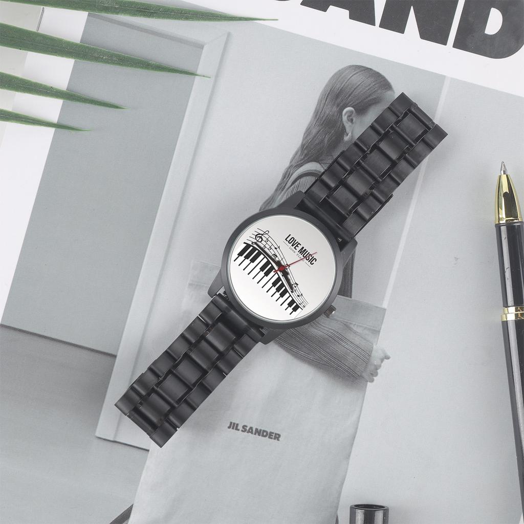 New Customize Women's Wrist Watch Quartz Piano Keys Design Love Music Score Black 3Hands Metal Strap Souvenir Festival