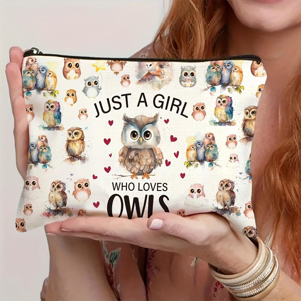 Adorable Charming Owl Themed Makeup Bag Printing Cosmetic Bag Foldable Lightweight Zipper Closure Makeup Bag for Women and Girls