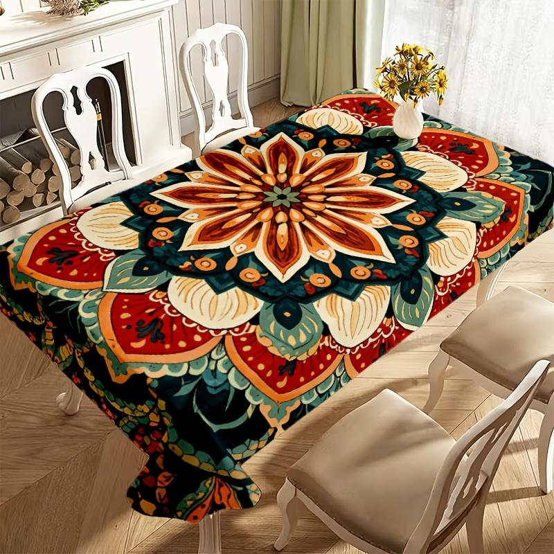 1pc Tablecloth Mandala Floral Pattern Tablecloth, Easy to Care For, Dining Table Cover, Coffee Table Cover, Desk Mat, Kitchen Countertop, Daily Dining