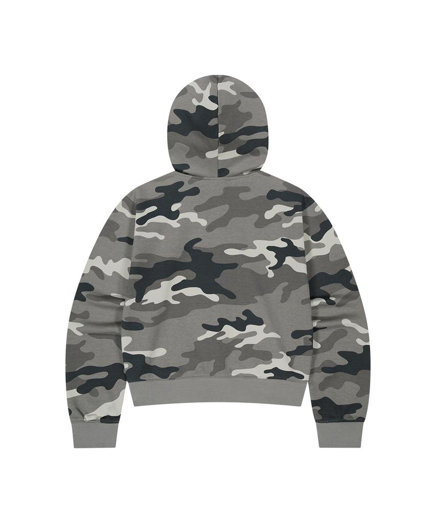 Mahagrid Camo Applique Crop Zip Up Hoodie Gray(Mg2Fffm493A)