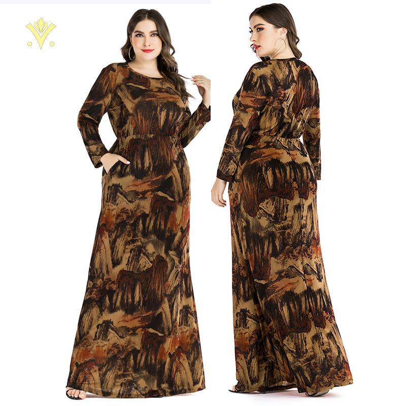 Plus Size Women's New Long Sleeved Printed Dress