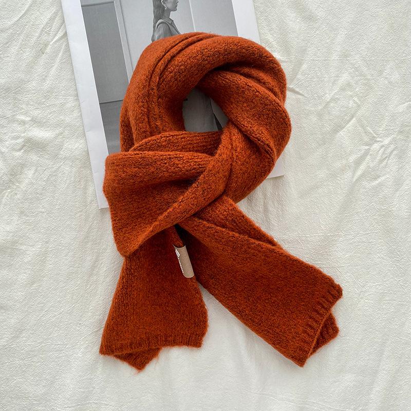 Knitted Wool Scarf With Wool Content, Women'S Autumn And Winter Extended Version, Thick And Luxurious, Solid Color Cashmere Scarf