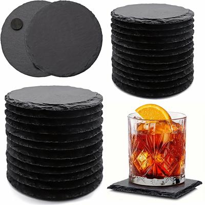 Наборы сланцевых подставок Лазерная гравировка Подставки для напитков Чашка Черный камень Столы Круглые Квадратные Сердце Бары Доступно несколько вариантов