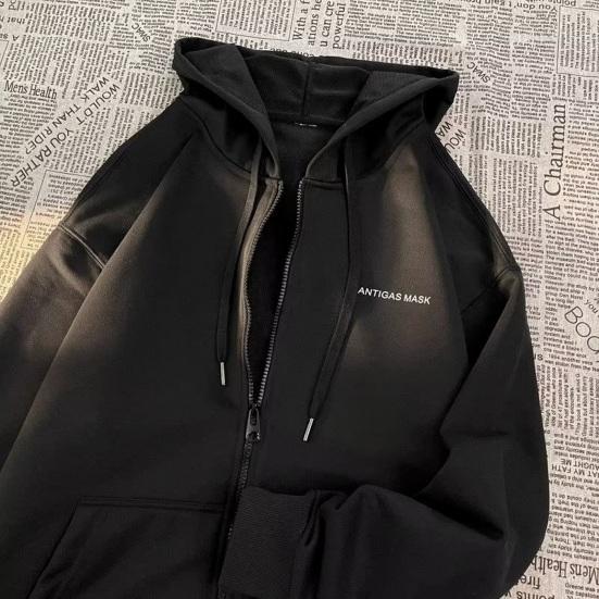 Мужская толстовка с капюшоном на молнии с завязками на осень и зиму, свободная верхняя одежда с