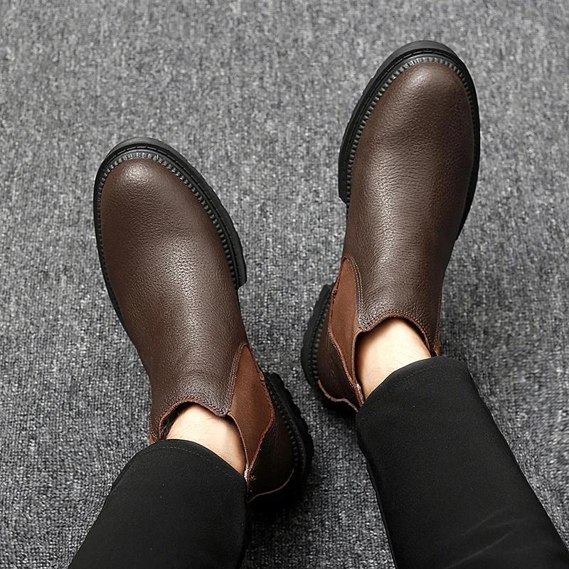 Ботинки челси мужские, дорожные, ручной работы, деловые, черные, красные, без застежек, из натуральной кожи, плюшевые, мужские, зимние, сапоги Sapato Masculino