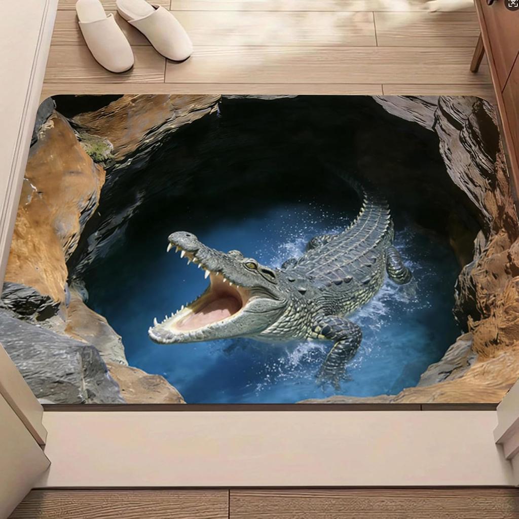 2D печать Коврик для двери Крокодил Пещера Водный дизайн Коврик для прихожей Добро пожаловать Розыгрыши Визуальная иллюзия Мягкий противоскользящий Декоративный коврик для прихожей