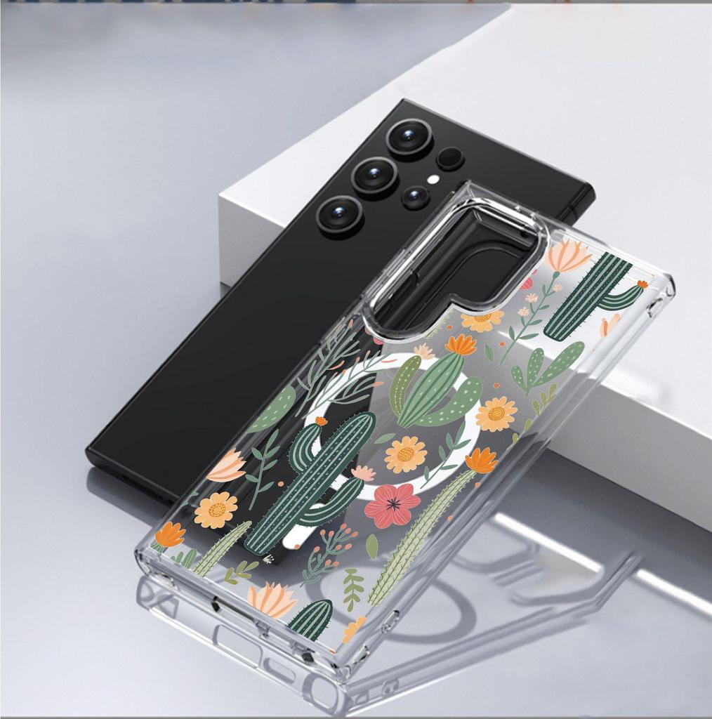 Магнитный чехол «Цветок кактуса» для iPhone 15/16/17 Pro Max - Прозрачная защита по всей поверхности