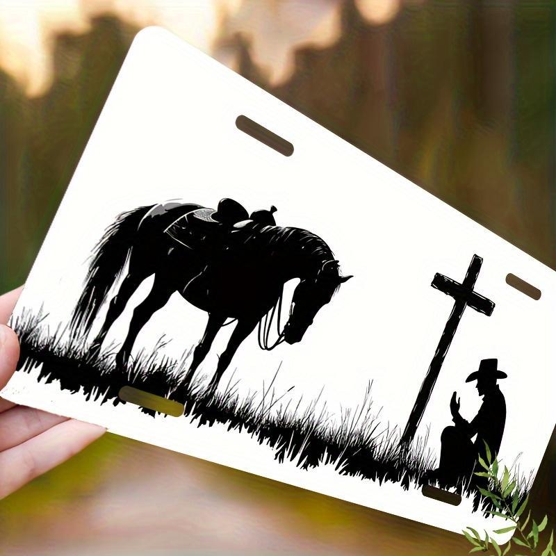 AL Sign Vintage Durable Metal Plaque Wall Decor Cowboy Prayer Cross Horse Western Wall Art