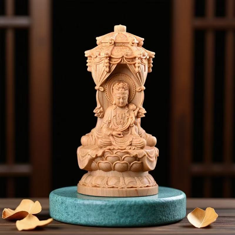 Wood Carving Guanyin, Tathagata Sculptures and Figurines Wood Carving Buddha Statue Home Room Office Feng Shuidecoration Statue