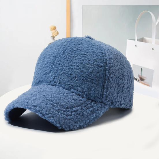 Women Winter Baseball Hat Lambswool Solid Color Long Brim Thermal Insulation Decorative Outdoor
