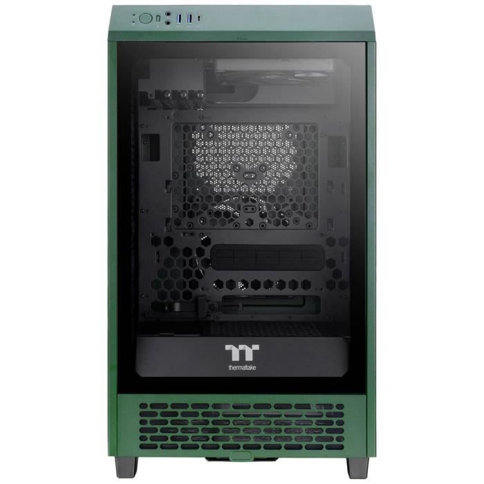 mini-tour thermaltake the tower 200 boîtier pc vert racing 2 ventilateurs pré-installés, fenêtre latérale, filtre anti-