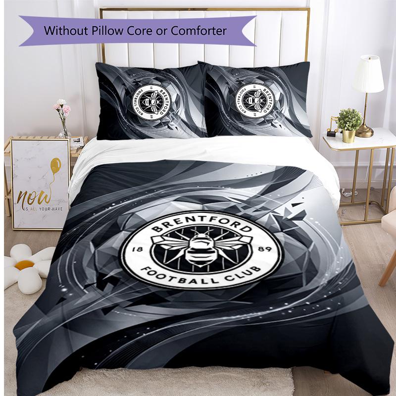 Brentford Football Printed 3 Pieces Bedding Set, Comfortable Skin Friendly Bedroom Duvet Cover Set