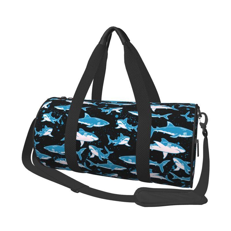 Cartoon Sharks Print Travel Duffel Bag Lightweight Sport Gym Yoga Bag Portable Waterproof Luggage Bags Gift for Women Men