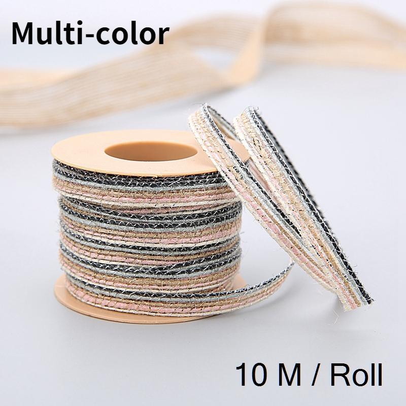 10M/Roll Vintage Jute Burlap Hessian Ribbon with Lace Rustic Wedding Party Decoration Christmas DIY Craft Gift Packing Webbing