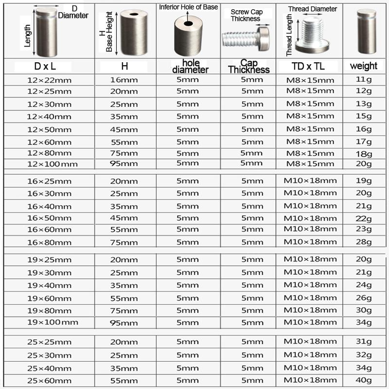 4/ 6pcs glass fasteners durable stainless steel acrylic advertising bracket pins billboard fixing screws bracket