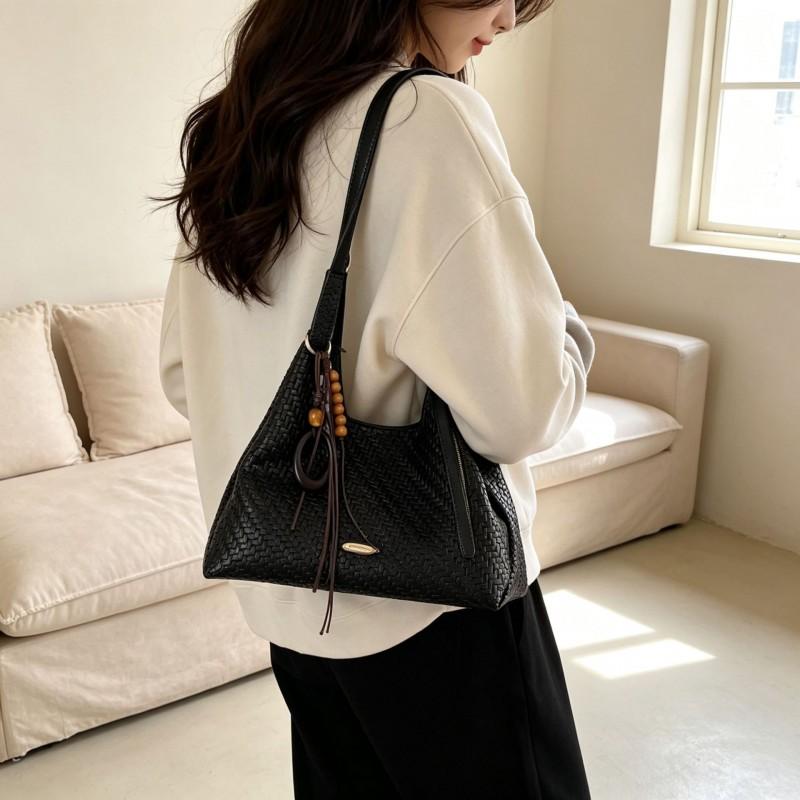 Womens Oversized Woven Crossbody Tote Bag With Adjustable Strap Soft Structured Design Daily Use Shoulder In Neutral Tones