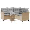 L shaped Garden Sofa Set with Table and Cushions Beige Poly Rattan
