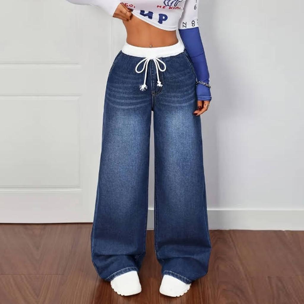 Women's Wide Leg Jeans Casual Highwaist Straight Denim Pants With Pockets