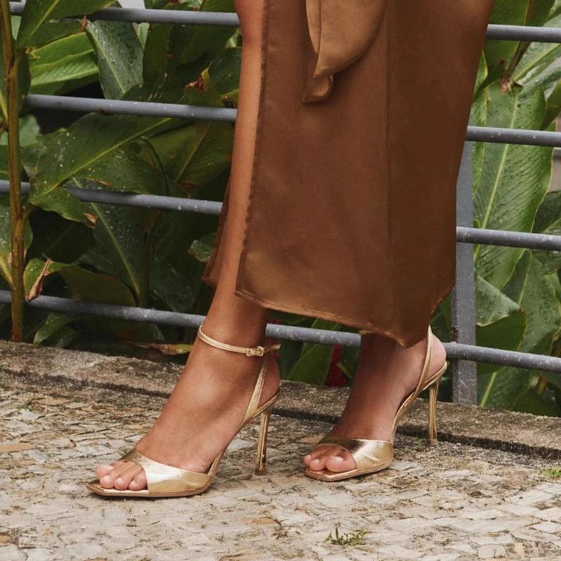 Fashion Fashion Coffee Ankle Buckle Heel Sandals Women Summer Sexy Square Toe Ankle Strap Buckle Heels Fashion Open Toe Party Dress Shoe