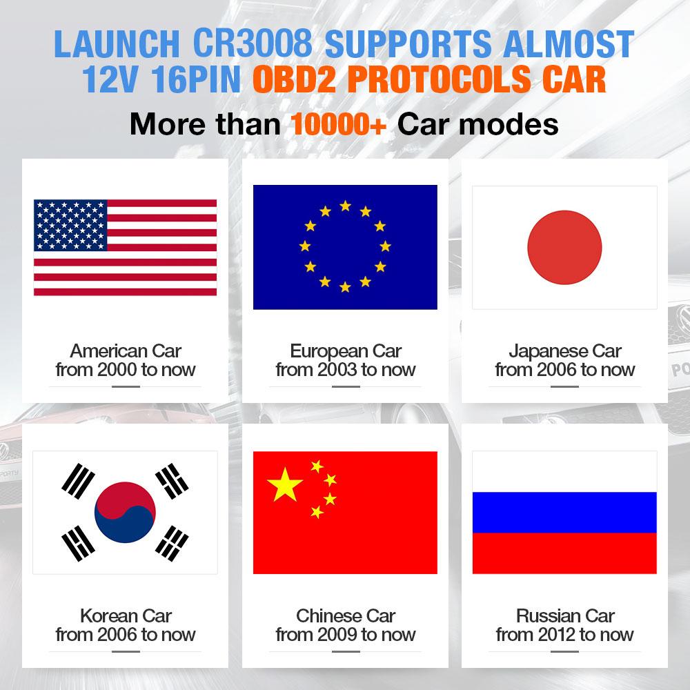 LAUNCH X431 CR3008 Plus Полный OBD2 Диагностический Инструмент Поддержка Диагностики Двигателя и Аккумулятора OBD2 Сканер Бесплатное Онлайн Обновление PK KW850