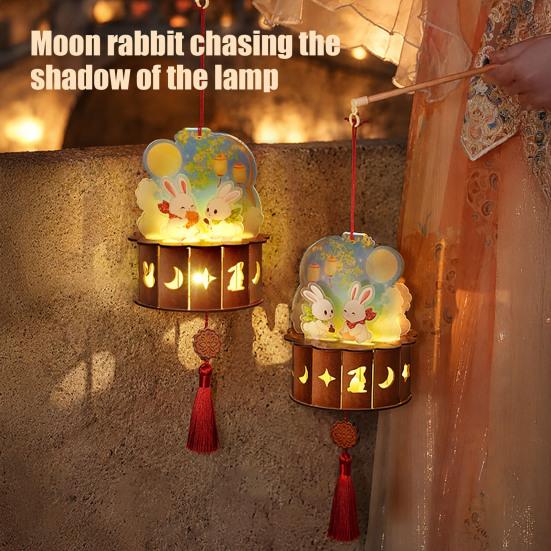 Mid Autumn Festival Decoration Mid-Autumn DIY Moon Rabbit Lantern Kit, 3D LED Handheld Lantern, Atmospheric Light Projection Ancient Style Craft