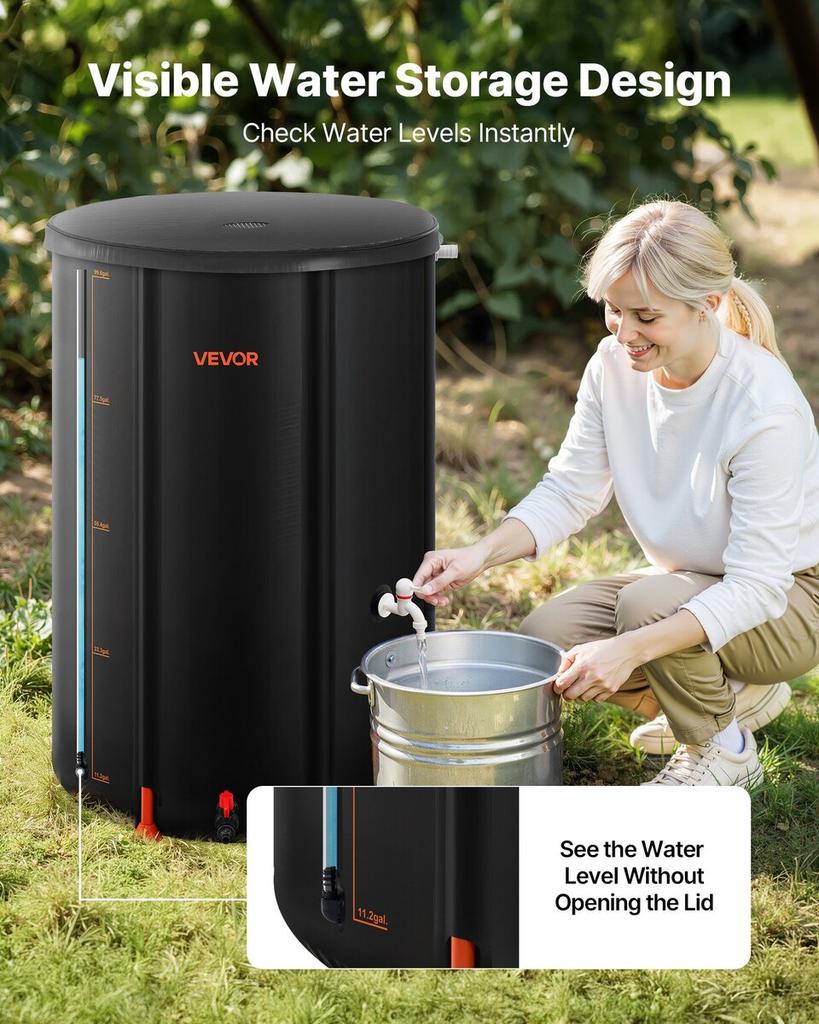 Collapsible Rain Barrel, 380 L Portable Rain Water Collection Barrel, 1000D PVC Rainwater Collection System, Garden Water Catcher Tank Storage