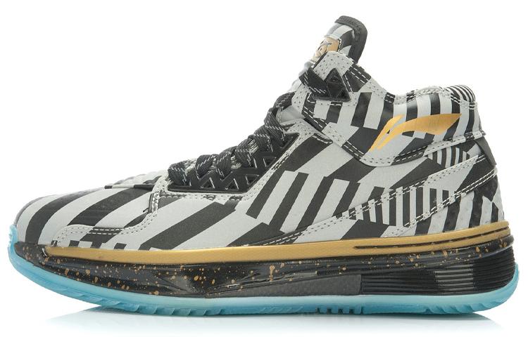 Li Ning WOW 2 Нескользящие износостойкие баскетбольные кроссовки средней высоты Мужские Черный Серебристый Золотой ABAH017-1G