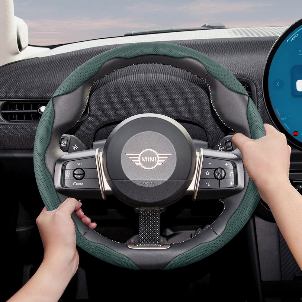 Suitable for Mini Breathable Holes Leather Steering Wheel Cover Segmented Quick Release Design Non-Slip and Durable R50 R56 Cooper Countryman Clubman