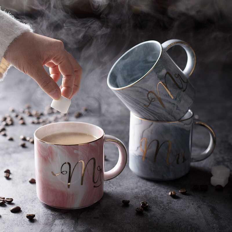 European Gold Stamping Mark Loving Cup of Coffee Sir MS Letter Men Women Ceramic Mugs Marble Cup
