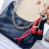 Diamond Studded Chain Red Cherry Keychain Bag Charm Braided Rope Fashionable Keychains For Backpack Pendant Accessories