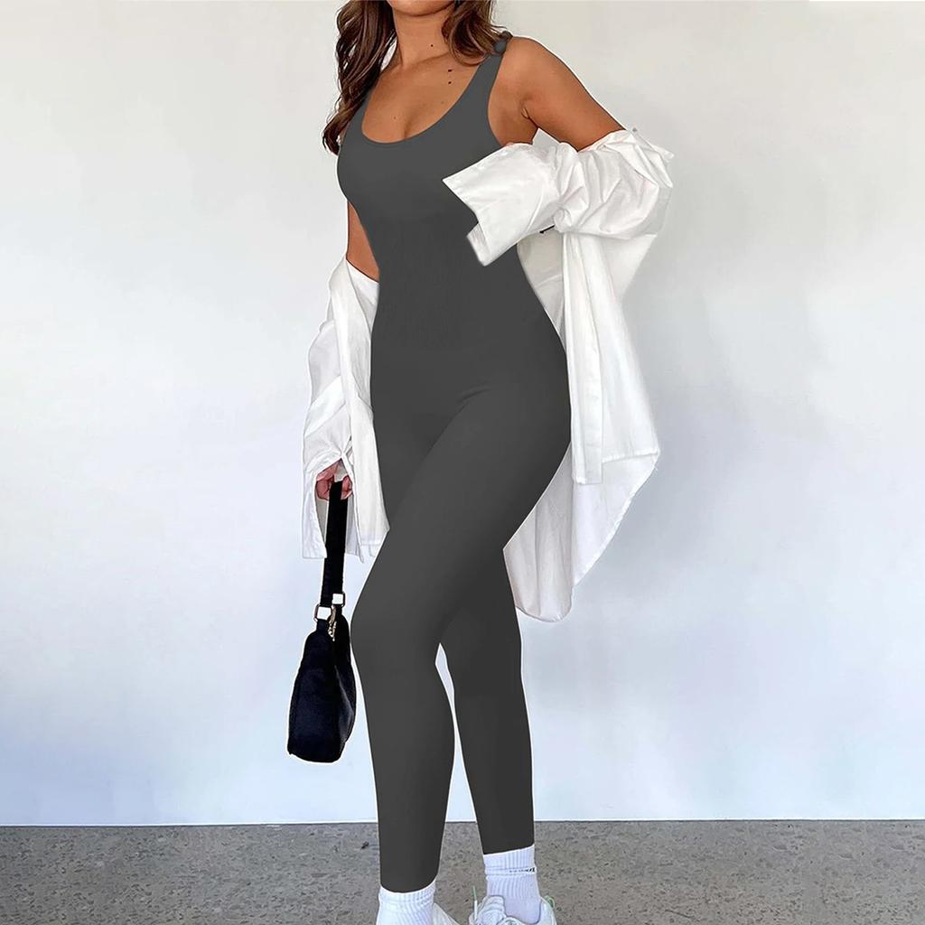 Женский топ без рукавов, комбинезон с резьбой и круглым вырезом, подтяжка бедер, тонкий сексуальный комбинезон, комбинезон с открытой спиной