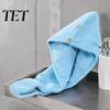 Odor Free Hair Drying Cap Coral Fleece Towel Wrap with Button, Thick Quick Dry Super Bonnet for Shower Absorbent Turban, Long Turban