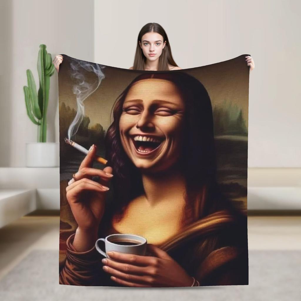 Funny Toilet Paper Mona Lisa Blankets Spring Warm Cozy Bedding Throws For Adults Living Room Flannel Bedspread Bed Cover