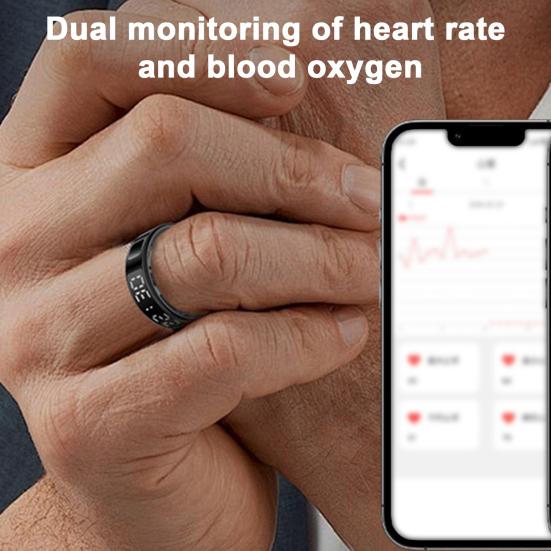 Смарт-кольцо со светодиодным экраном Водонепроницаемое кольцо для отслеживания здоровья Пеший туризм Бег Велоспорт Калории Пробег Пульс Трекер сна Удаленное управление камерой