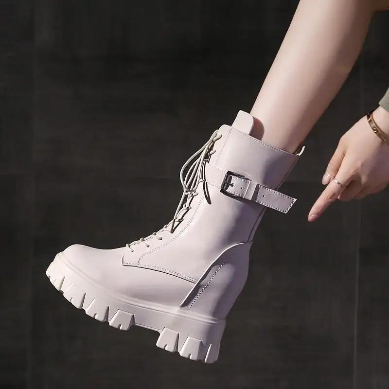 Платформа Очень Высокий Каблук До середины икры Черно-белые Туфли Для Женщин Женские Сапоги Обувь Половина Новая Рок Со Стильным Y2K Готическим