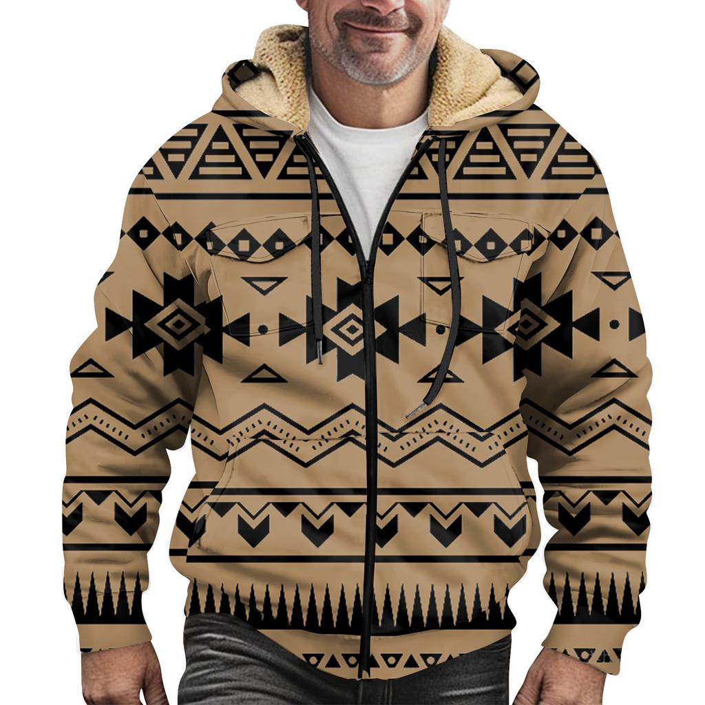 Мужская зимняя флисовая толстовка с капюшоном на молнии с накладным карманом, повседневная куртка