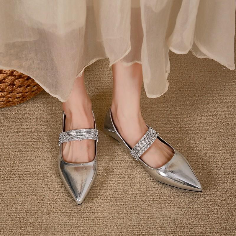 Круглый носок корейские туфли мягкие повседневные женские кроссовки кристалл платье балетки женские неглубокий носок 2024 острый носок новые стразы