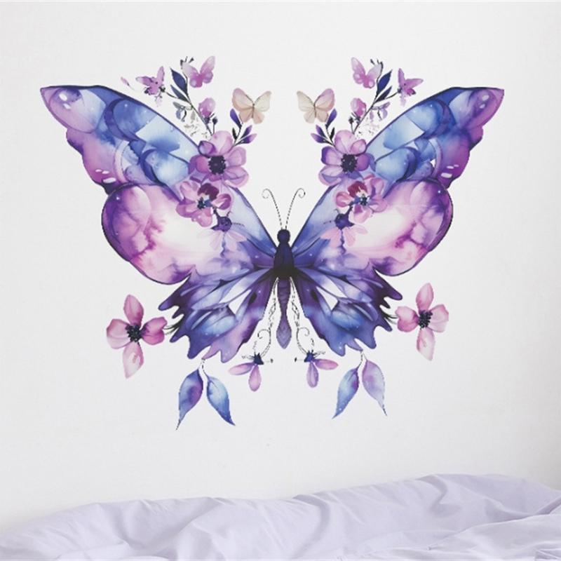 Фиолетовая бабочка цветок настенная наклейка холодильник наклейка на дверь шкаф спальня украшение дома наклейка украшение
