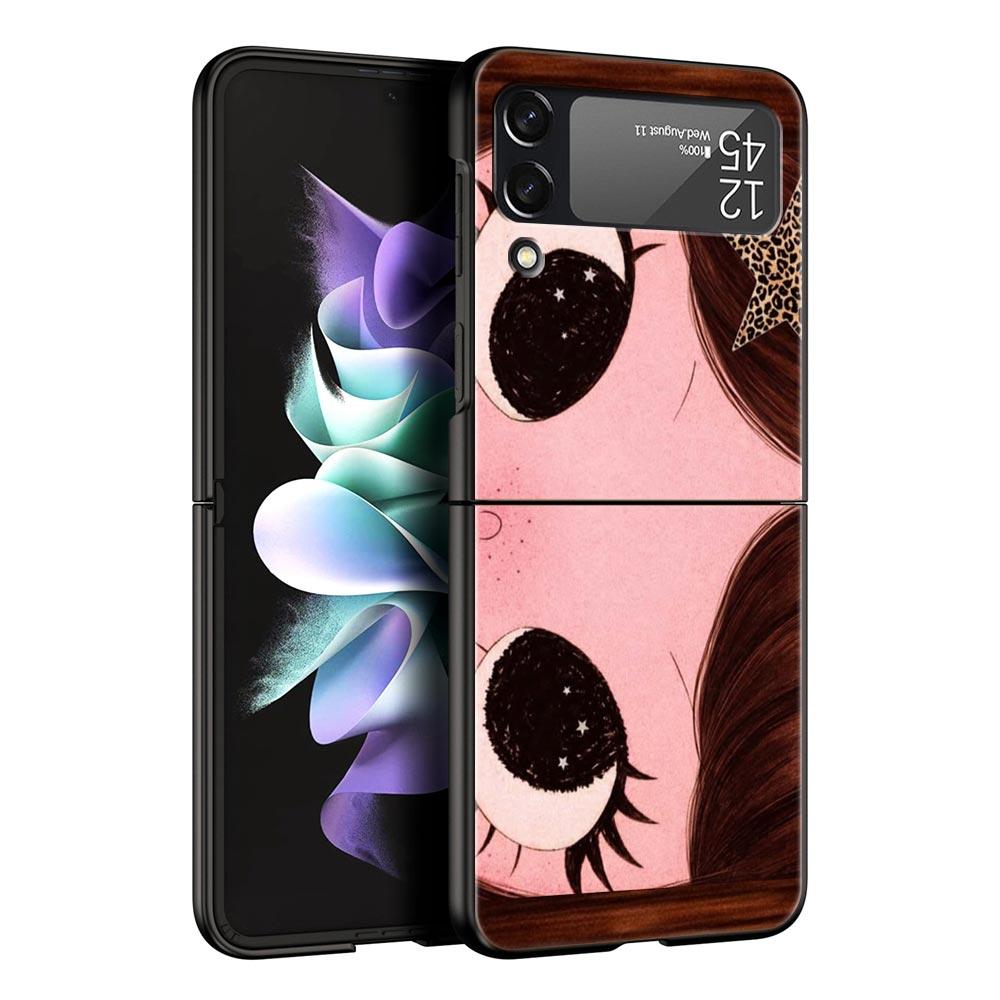 Жесткий ПК чехол для телефона Samsung Galaxy Z Flip 7 6 5 4 Черный чехол для Galaxy Z Flip 3 Складной Ударопрочный Милый Черный Сумка с Большими Глазами