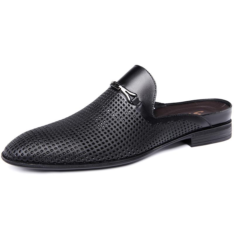 Fashion Luxury Brand Half Drag Casual Sandals Shoes Men Slippers Genuine Leather Loafers Lazy Penny Shoes High Quality Slip On Mens Shoe