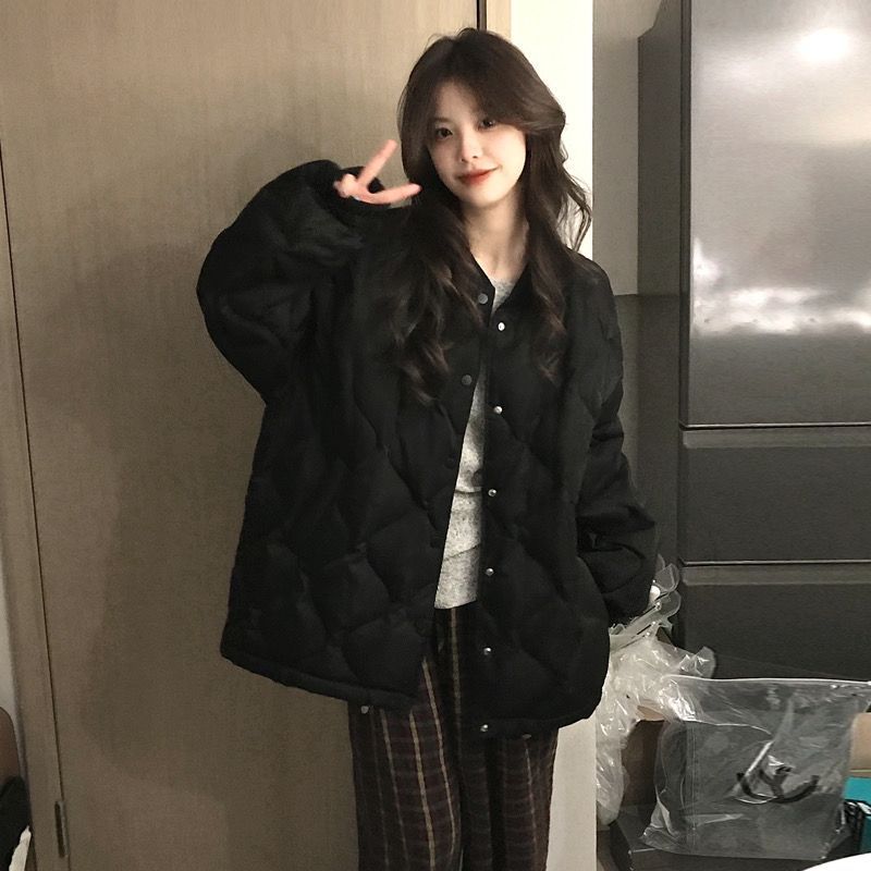 Куртка женская с овечьим ромбом из хлопка, зима 2024, новая свободная маленькая куртка-стеганая куртка для студентов