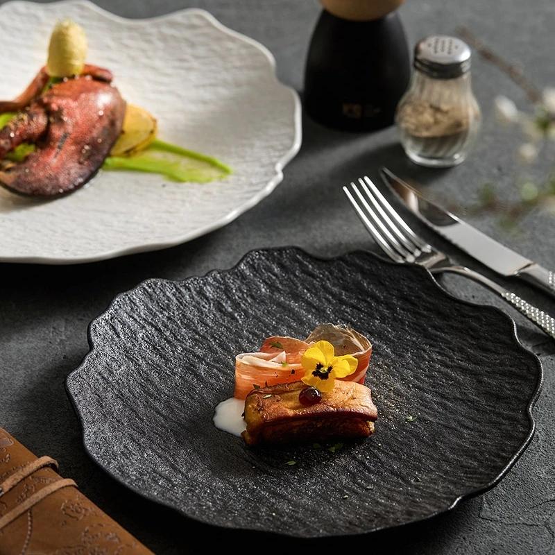 Мелкая тарелка с узором под камень, тарелка для овощей, бытовая керамическая обеденная тарелка, тарелка для салата с ощущением премиальности, креативная посуда