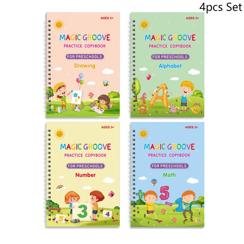 1/4 шт. Волшебная тетрадь для практики, ручка для дошкольников, каллиграфия, английская версия, бесплатная протирка, детская многоразовая тетрадь для письма