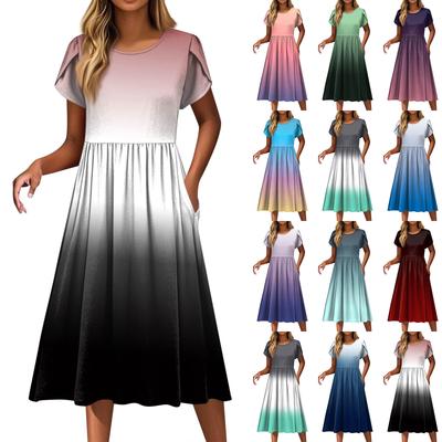 Женские модные повседневные свободные платья с круглым вырезом и карманами с коротким рукавом