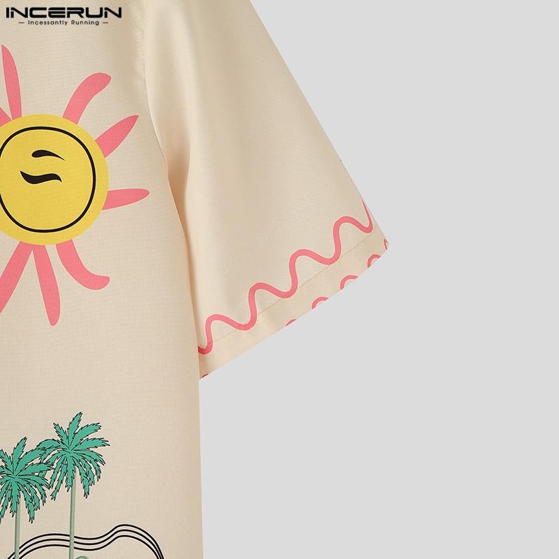 INCERUN S-XXXXXL Мужские рубашки с лацканами, с коротким рукавом, с мультяшным принтом, повседневные, свободного кроя