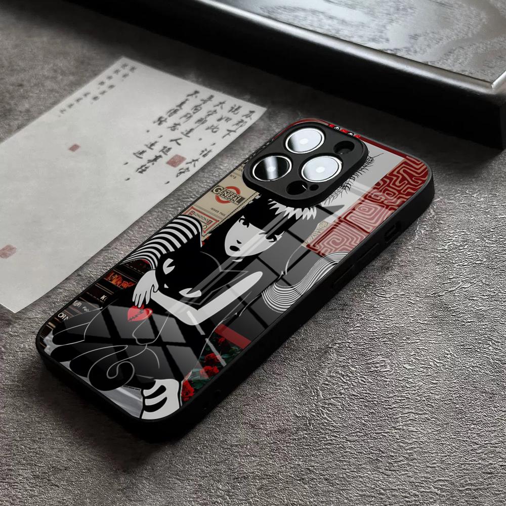 E-Emily The Strange Phone Case for iPhone 18 15 14 Pro 12 11 13 Mini X XR XS Max 8 7 6 Plus SE Glass Design Back Cover