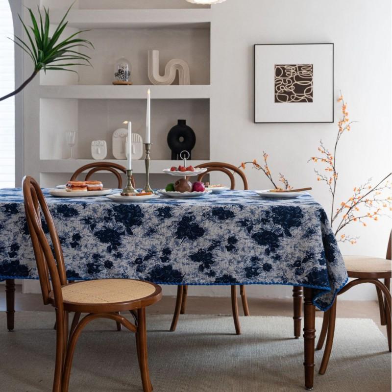 ImanQiYun Jacquard Tablecloth Black Color Block Floral French Style Rectangular Table Cover Dining Room